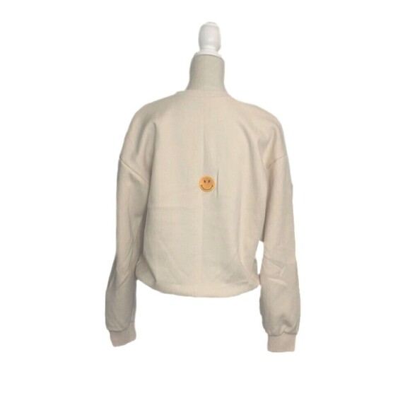 Graver of Anaheim GOA Unisex Small Smiley Embroidery Cream Sweatshirt Crew Neck - Picture 2 of 10